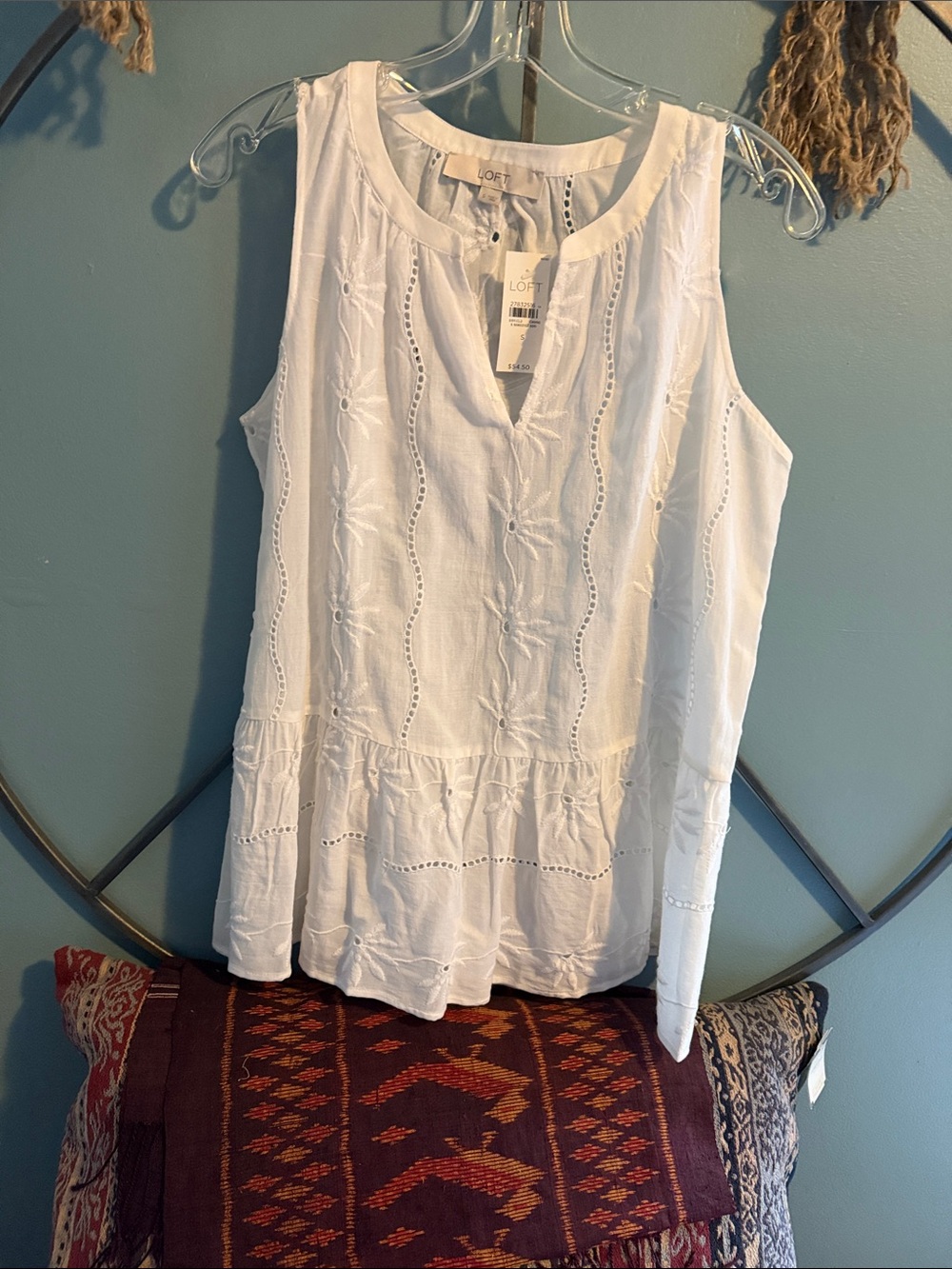 LOFT White Eyelet Sleeveless Peasant Tank